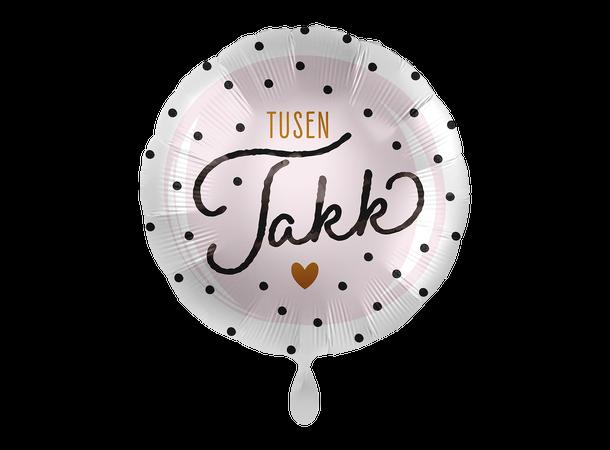 Tusen takk folieballong - rosa og hvit med prikker