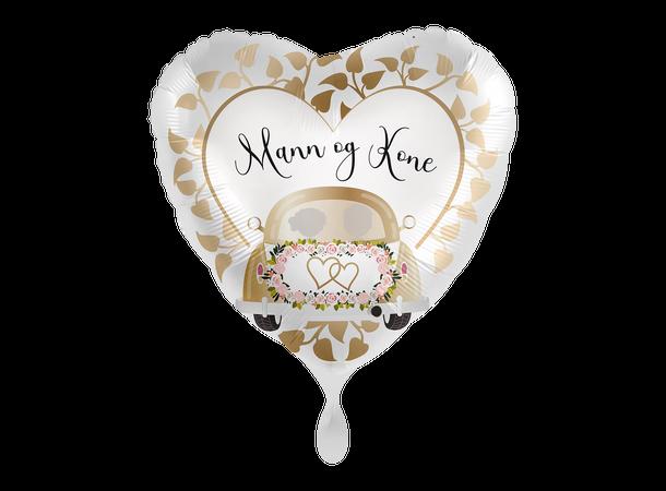 Mann og Kone - Bryllupsbil på hjerteformet folieballong